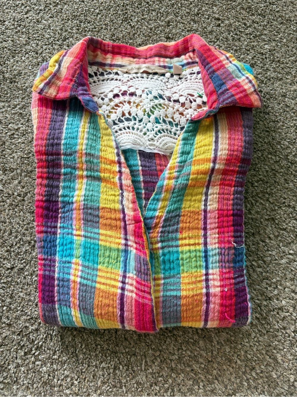 Multi-Color Plaid Abalone Button Women's Blouse